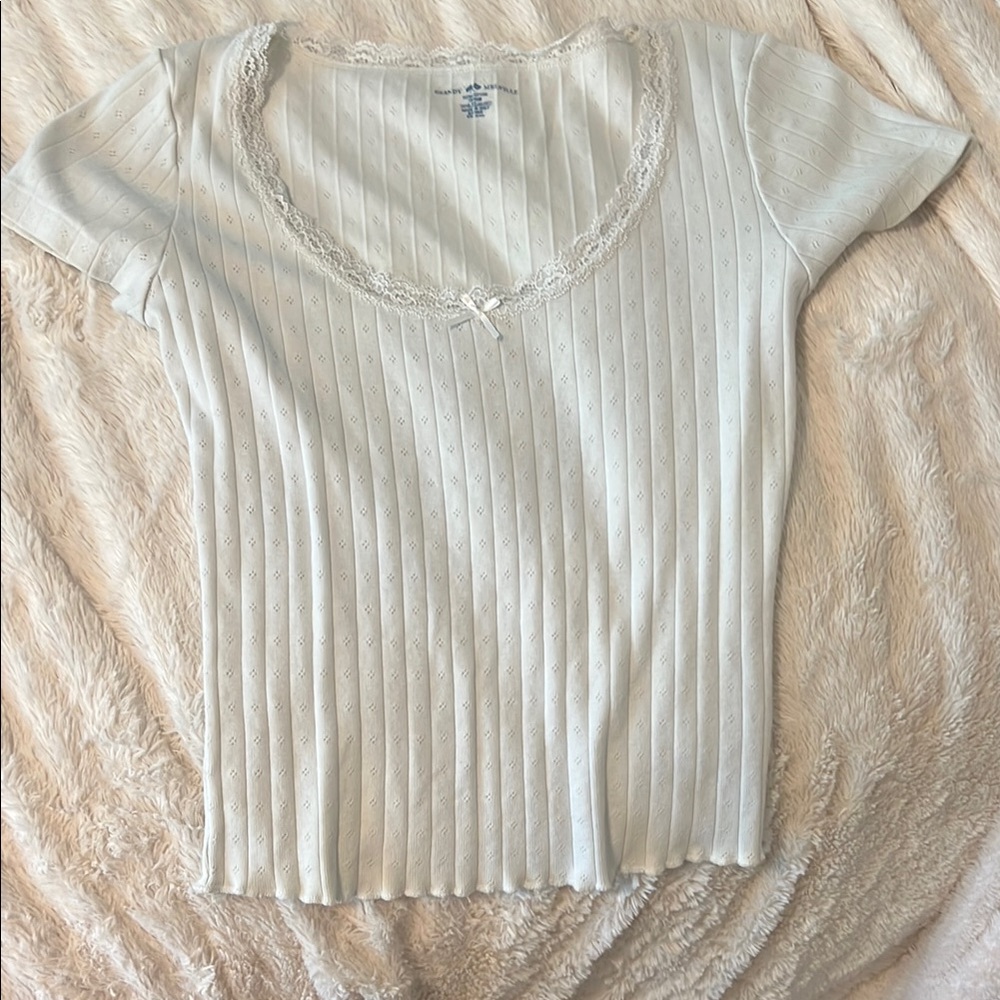 Brandy Melville Cream Lace Trim Tee